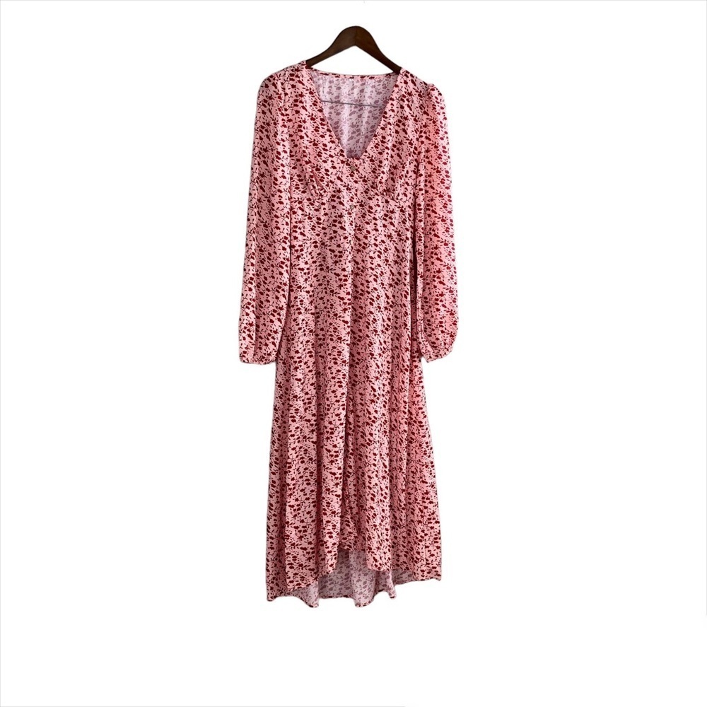 Vintage Floral Button Front Maxi Dress Pink Red Long Sleeve Women’s Small - Picture 4 of 14